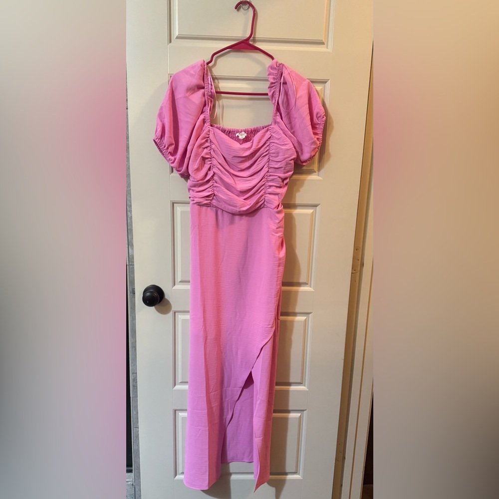 By The River Pink Ruched Spring Dress - Medium 🩷